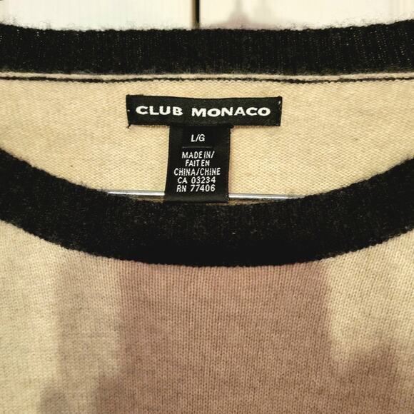 Club Monaco, L | Cashmere Cotton Blend Grey And Cream Color Block Sweater - Picture 4 of 7